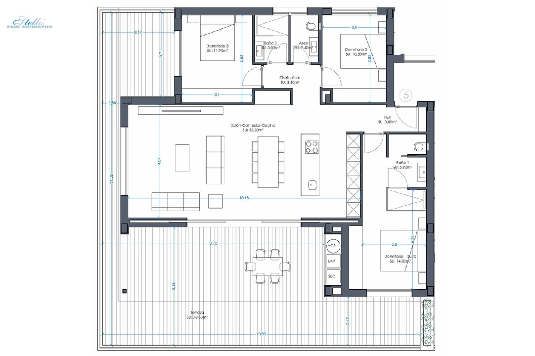 apartment on higher floor in Orihuela Costa for sale, built area 152 m², condition first owner, air-condition, 3 bedroom, 2 bathroom, swimming-pool, ref.: HA-OCN-161-A02-5