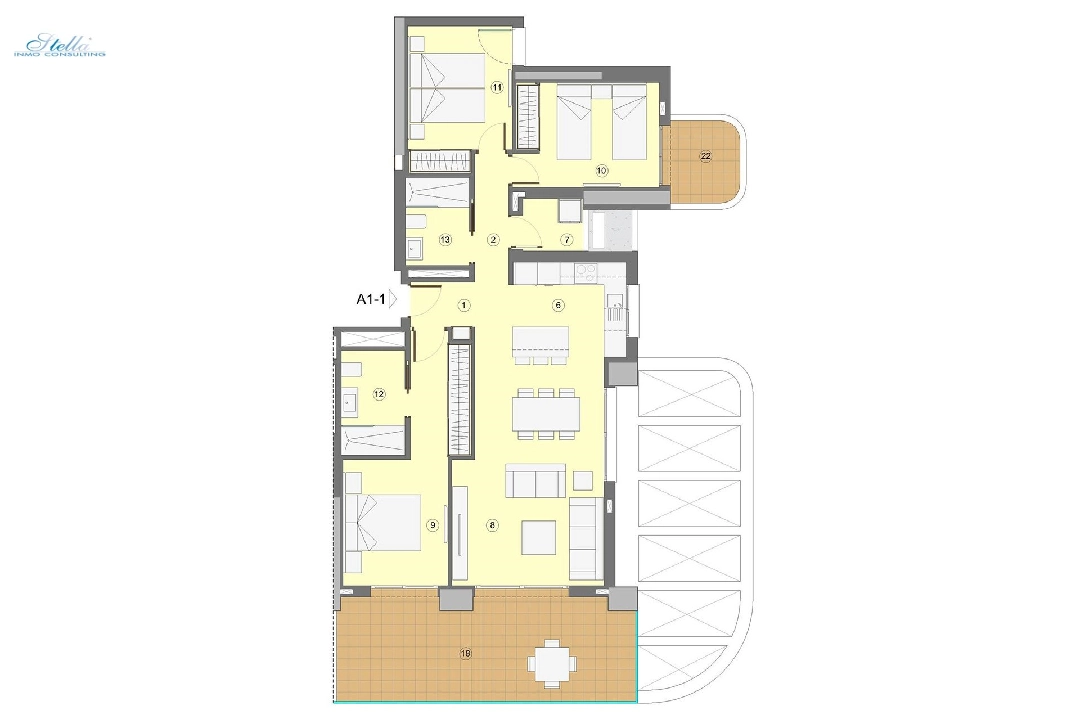 apartment on higher floor in Benidorm for sale, built area 118 m², condition first owner, air-condition, 3 bedroom, 2 bathroom, swimming-pool, ref.: HA-BEN-112-A03-10