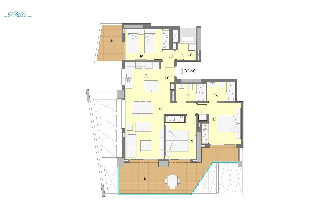 apartment on higher floor in Benidorm for sale, built area 118 m², condition first owner, air-condition, 3 bedroom, 2 bathroom, swimming-pool, ref.: HA-BEN-112-A03-12