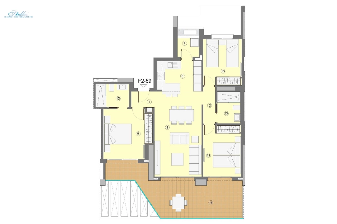 apartment on higher floor in Benidorm for sale, built area 118 m², condition first owner, air-condition, 3 bedroom, 2 bathroom, swimming-pool, ref.: HA-BEN-112-A03-7