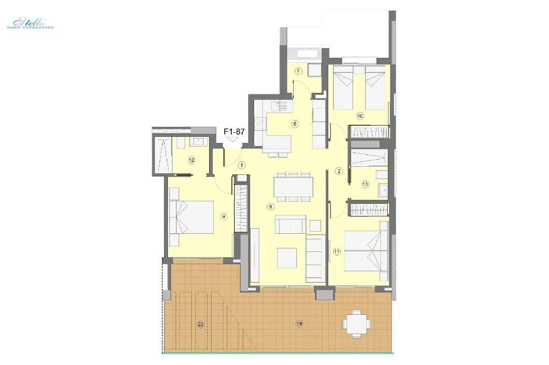 apartment on higher floor in Benidorm for sale, built area 118 m², condition first owner, air-condition, 3 bedroom, 2 bathroom, swimming-pool, ref.: HA-BEN-112-A03-8