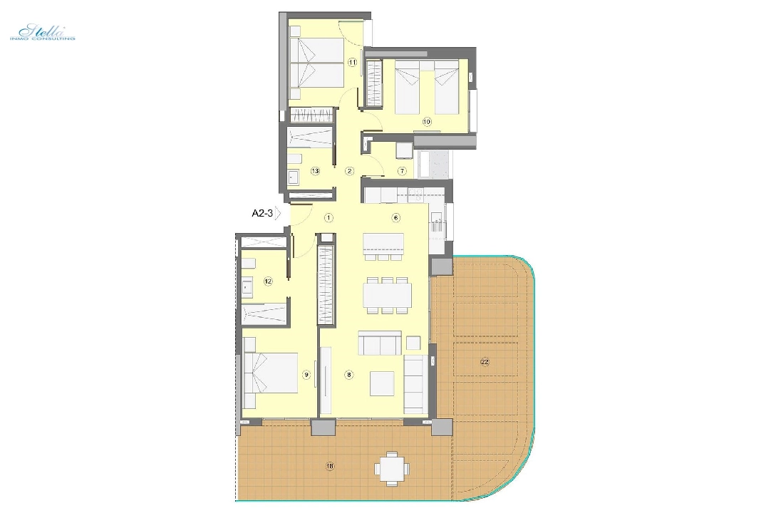 apartment on higher floor in Benidorm for sale, built area 118 m², condition first owner, air-condition, 3 bedroom, 2 bathroom, swimming-pool, ref.: HA-BEN-112-A03-9