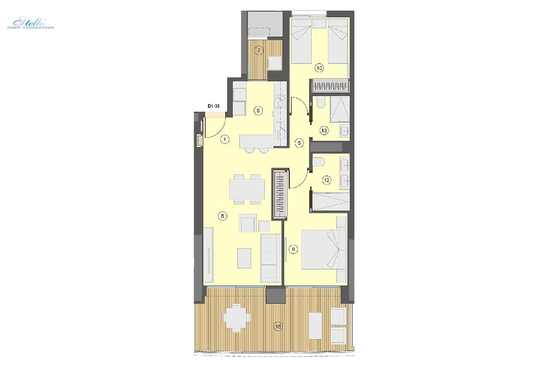 apartment on higher floor in Benidorm for sale, built area 101 m², condition first owner, air-condition, 2 bedroom, 2 bathroom, swimming-pool, ref.: HA-BEN-113-A02-17