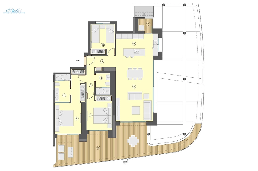 apartment on higher floor in Benidorm for sale, built area 130 m², condition first owner, air-condition, 3 bedroom, 2 bathroom, swimming-pool, ref.: HA-BEN-113-A03-23