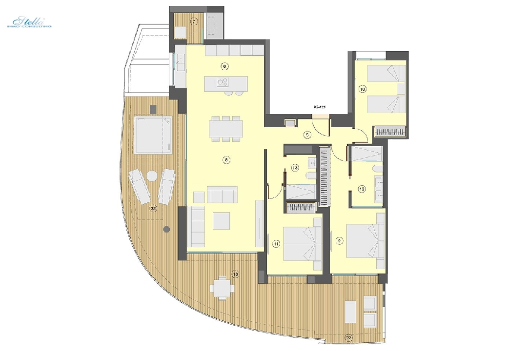 apartment on higher floor in Benidorm for sale, built area 130 m², condition first owner, air-condition, 3 bedroom, 2 bathroom, swimming-pool, ref.: HA-BEN-113-A03-27