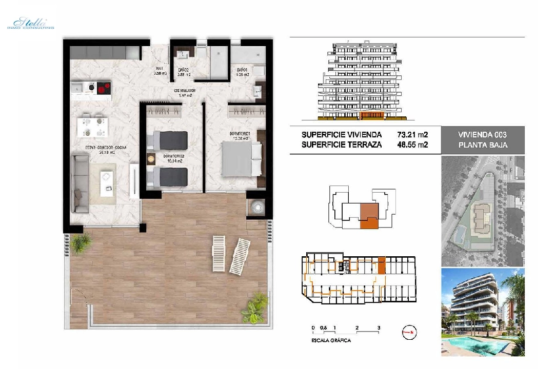 apartment on higher floor in Guardamar del Segura for sale, built area 102 m², condition first owner, 2 bedroom, 2 bathroom, swimming-pool, ref.: HA-GUN-411-A01-16